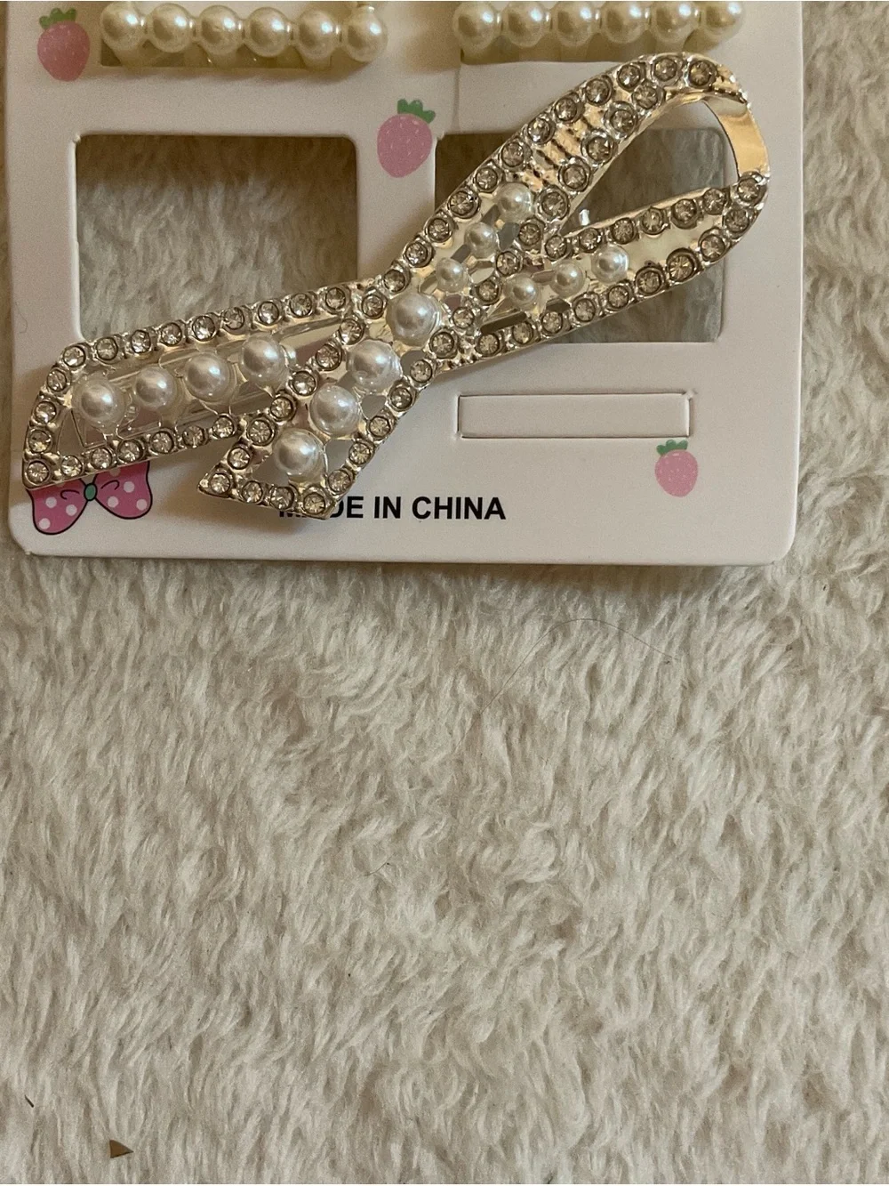 Pearl & Rhinestone Bow Hair Clip Set - White